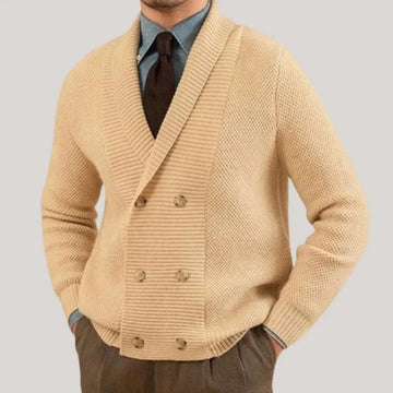 Men’s Knitted Cardigan – Shawl Collar – Double-Breasted – Classic Fit – Ribbed Trim