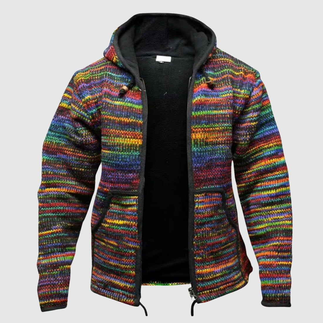 Men’s Hoodie – Relaxed Fit – Wool Blend – Knitted Texture – Zip Front – Side Pockets