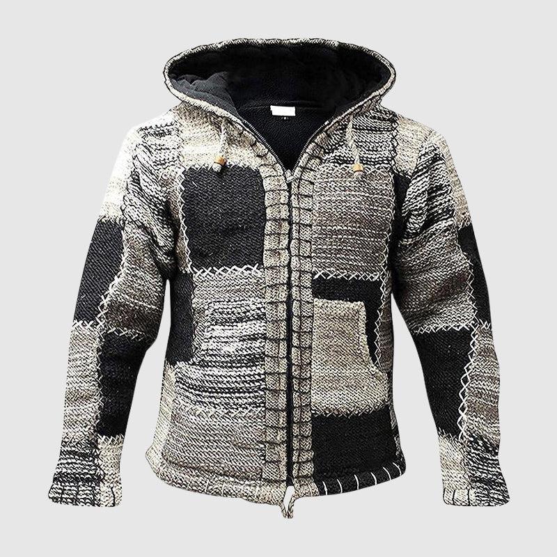 Men’s Hoodie – Relaxed Fit – Wool Blend – Knitted Texture – Zip Front – Side Pockets