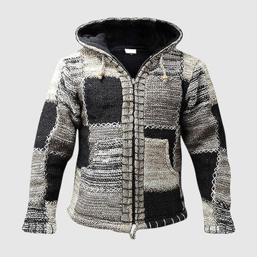 Men’s Hoodie – Relaxed Fit – Wool Blend – Knitted Texture – Zip Front – Side Pockets