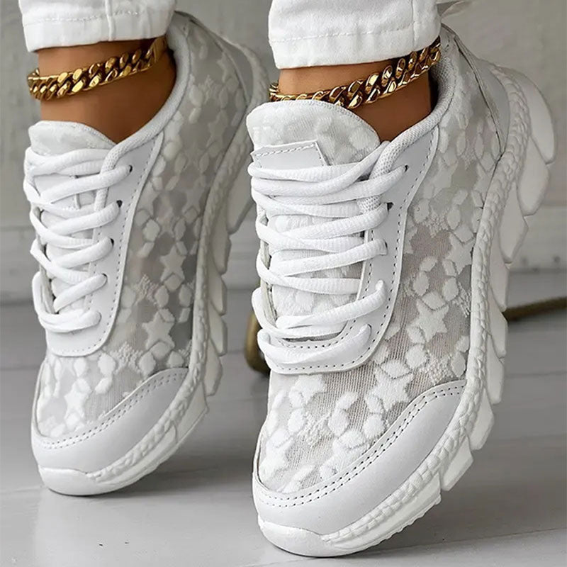 White stars pattern lace-up sneaker for women