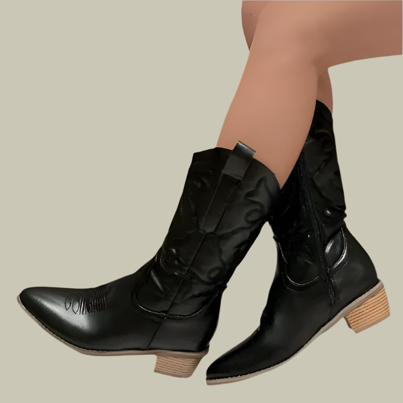 Metallic mid-calf cowboy boots for women