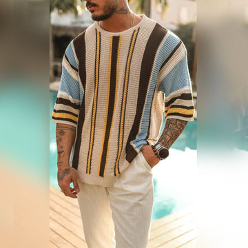 Pull-over striped knitted shirt for men