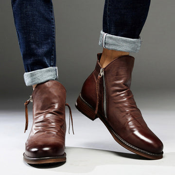 Elegant Ankle-Length Men's Leather Boots – Luxe, Durable & All-Season Style