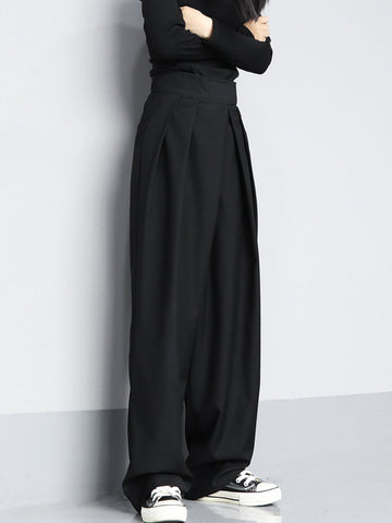 Women’s Wide-Leg Pants - High Waist - Adjustable Velcro Fastening - Relaxed Fit