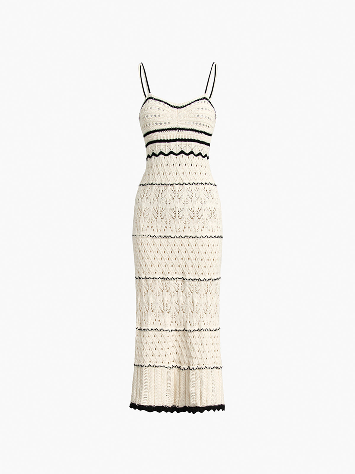 Women's Midi Dress - Crochet Knit - Fitted Silhouette - Spaghetti Straps Elegant Design