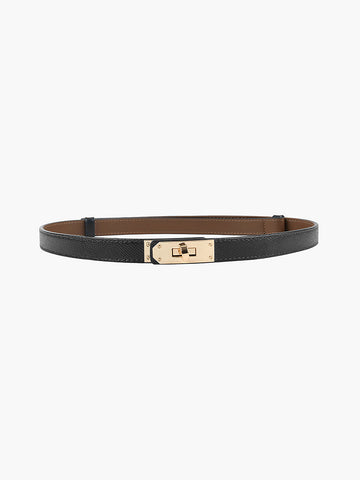 Women's Leather Belt - Slim Design - Gold-Tone Turn-Lock Buckle - Elegant & Versatile