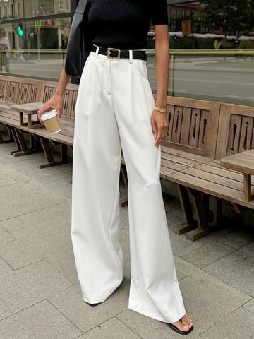 Women’s Wide-Leg Pants - High Waist - Loose Fit - Flowy Elegant Trousers