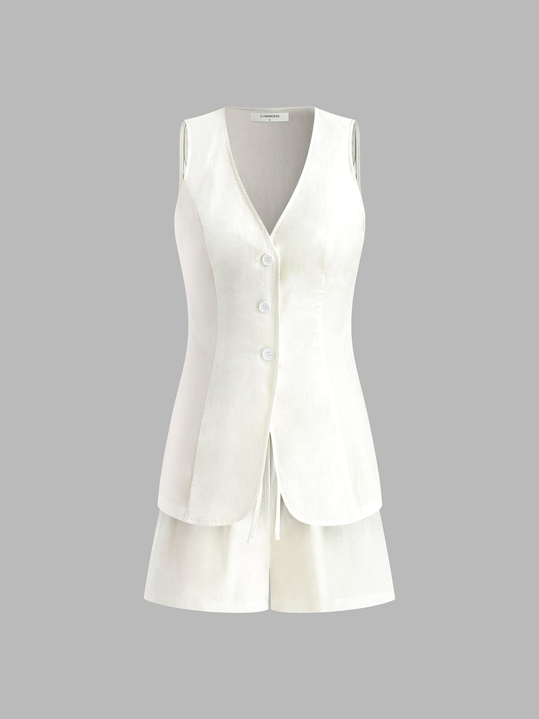 Women's Sleeveless Shorts Set - V-Neck Button Front Top - Drawstring Waist Loose Fit