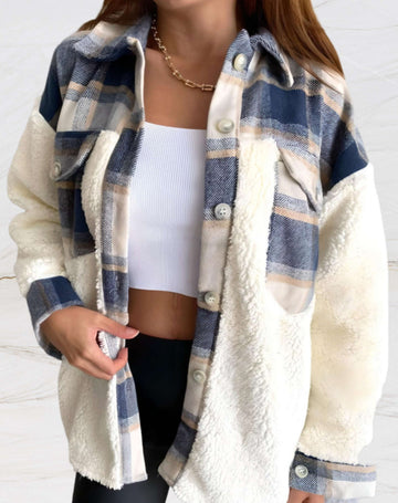 Button down sherpa plaid jacket  for women