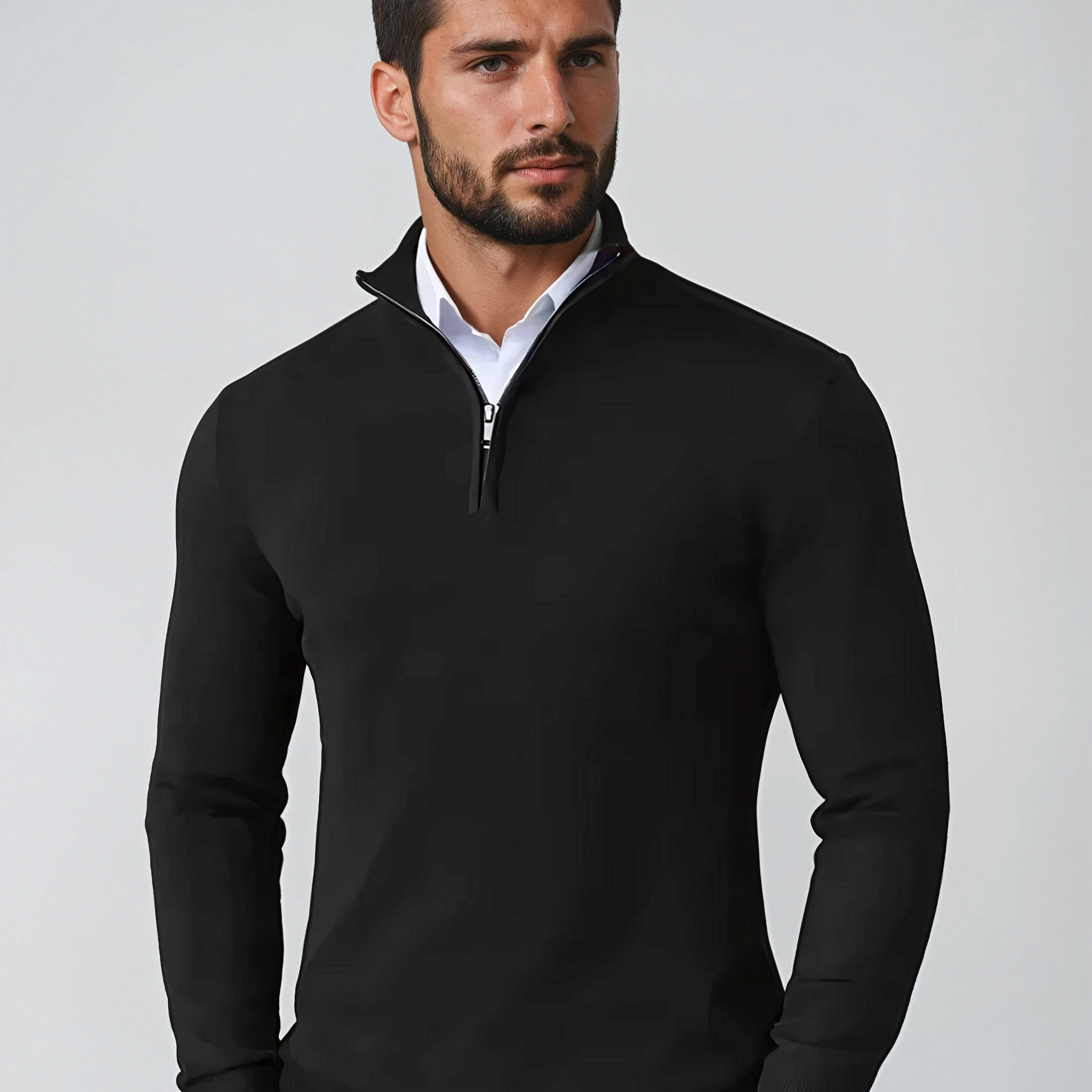 Men’s Pullover – Cotton Blend – Regular Fit – Zip Collar – Ribbed Hem and Cuffs