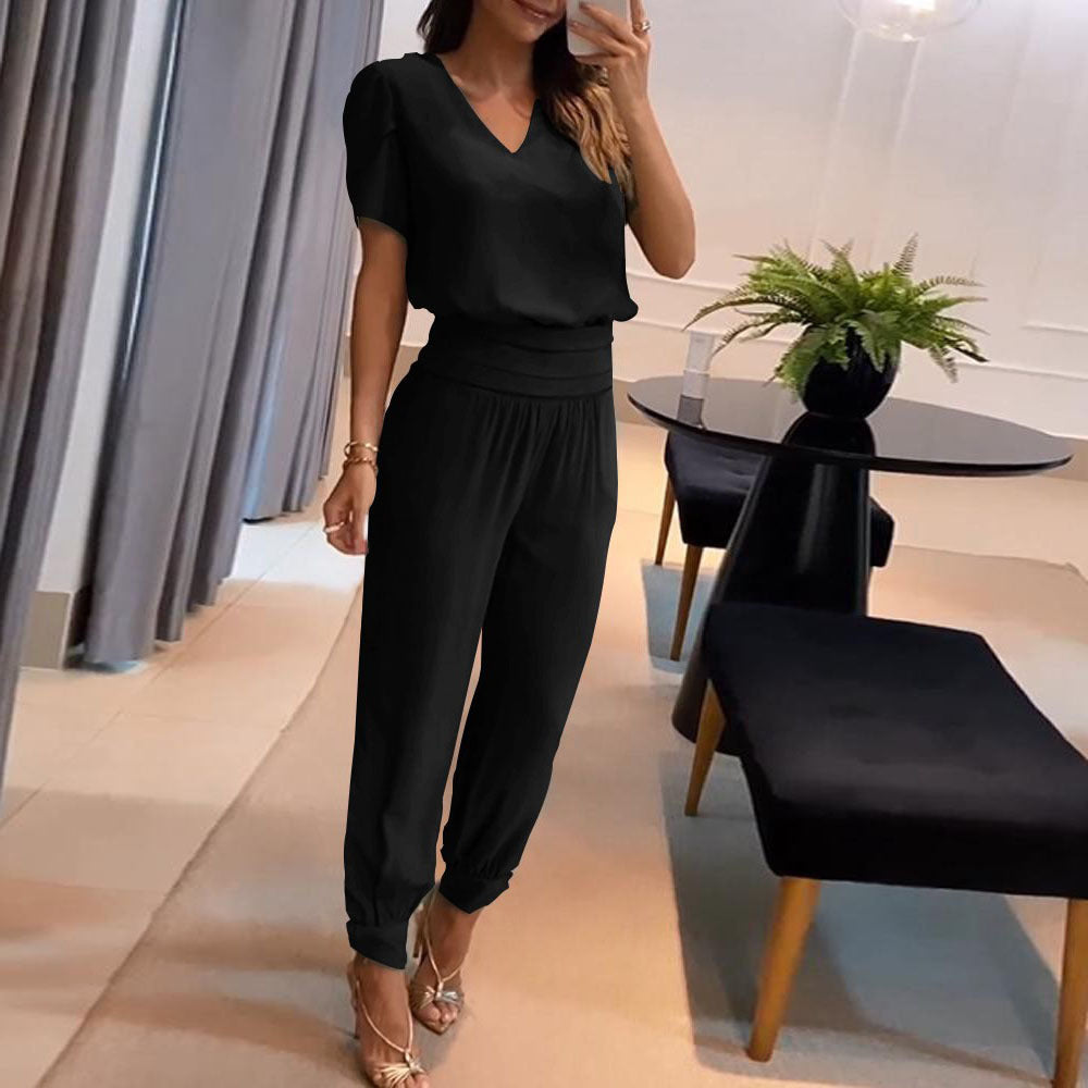 Elegant Printed Blouse and Pants Set - Luxe All-Season Outfit with Breathable Fabric