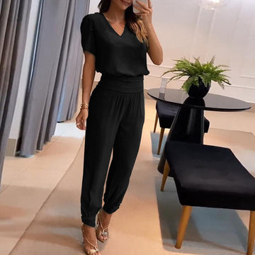 Elegant Printed Blouse and Pants Set - Luxe All-Season Outfit with Breathable Fabric