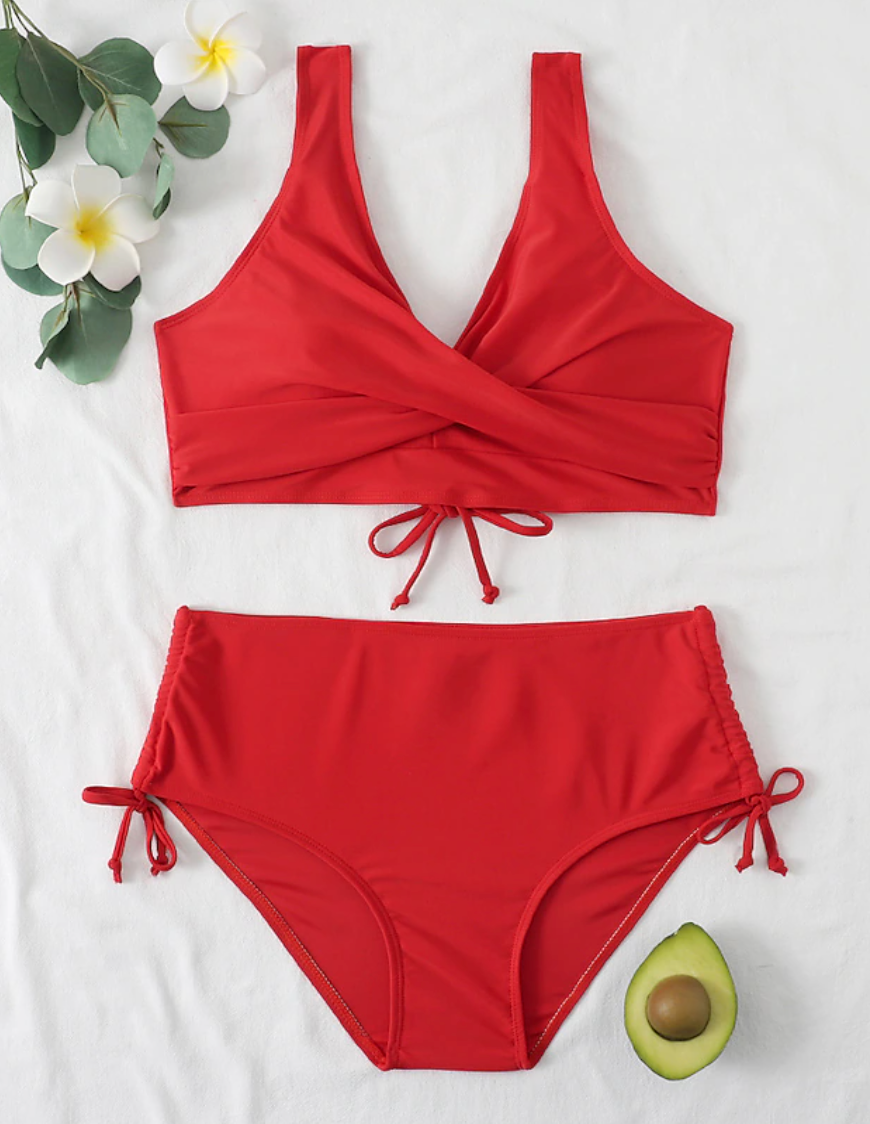 Women’s Bikini Set – High Waist – Wrap Front Top – Adjustable Tie Details – Stretch Fit