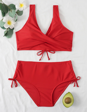 Women’s Bikini Set – High Waist – Wrap Front Top – Adjustable Tie Details – Stretch Fit