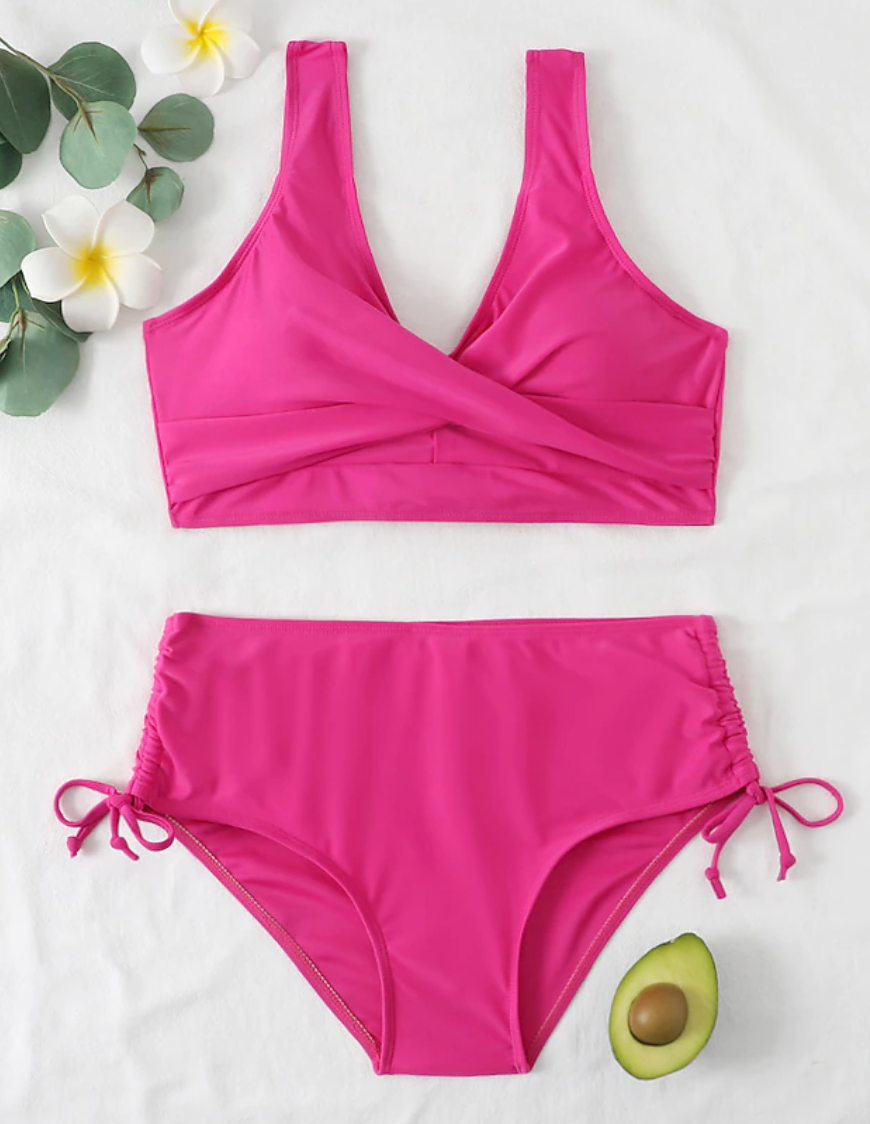 Women’s Bikini Set – High Waist – Wrap Front Top – Adjustable Tie Details – Stretch Fit
