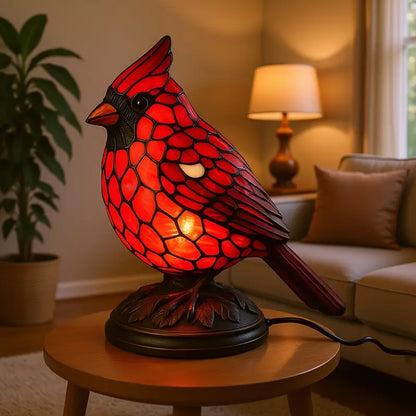 Leaded Stained Glass Cardinal Table Lamp
