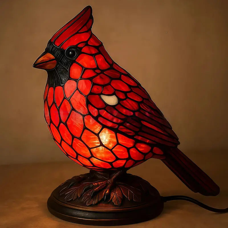 Leaded Stained Glass Cardinal Table Lamp