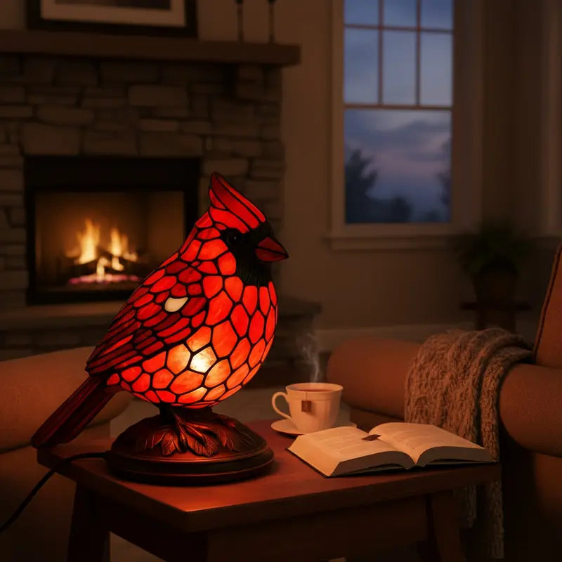 Leaded Stained Glass Cardinal Table Lamp