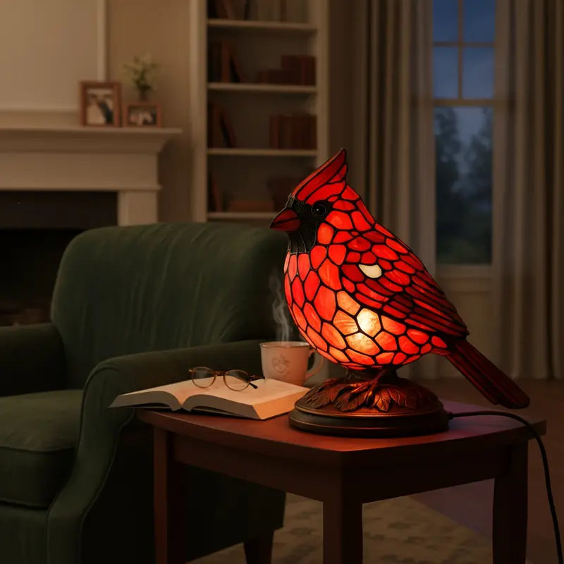 Leaded Stained Glass Cardinal Table Lamp