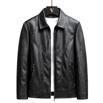Men’s Leather Jacket - Structured Fit - Turn-Down Collar - Zipper Closure - Classic Design