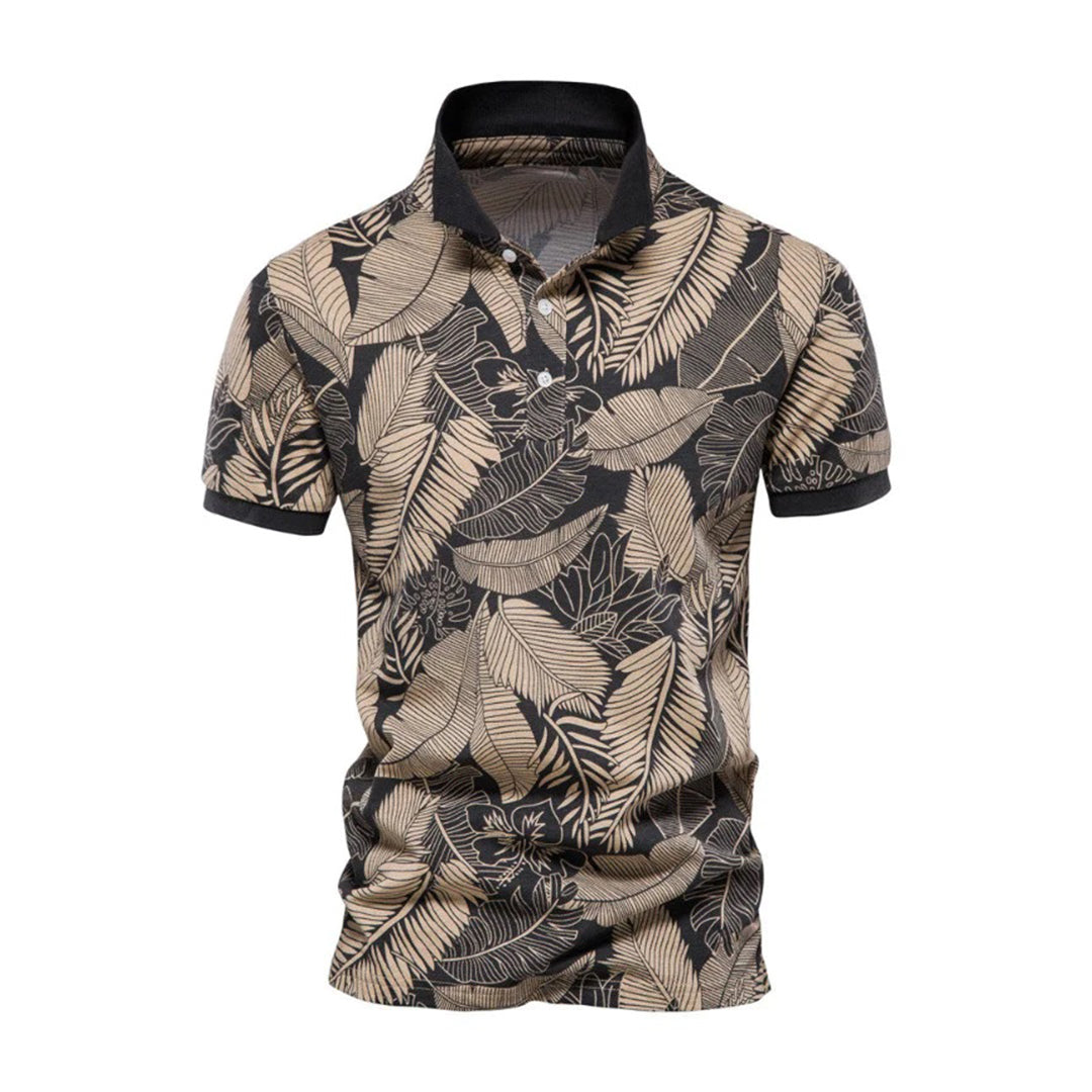 Men’s Polo Shirt – Slim Fit – Breathable Blend – Tropical Print – Short Sleeve