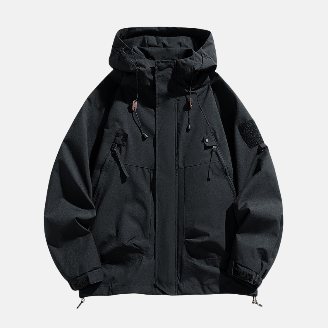 Men’s Jacket – Relaxed Fit – Water-Resistant Technical Fabric – Hooded Multi-Pocket Design