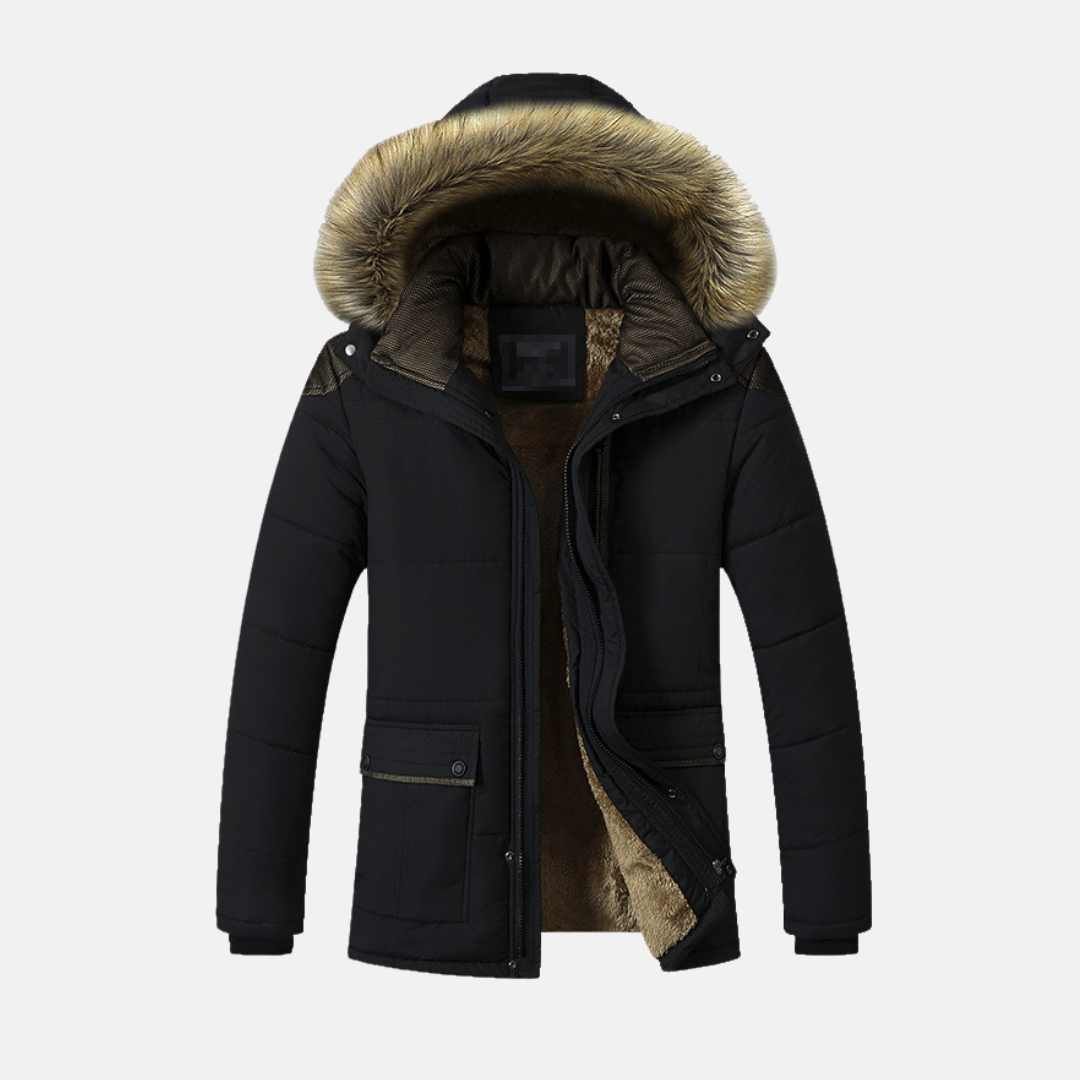Men’s Parka Jacket – Quilted Fit – Faux Fur Lining – Detachable Hood – Weather-Resistant