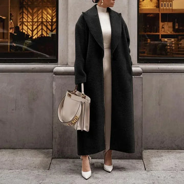Women’s Full Length Coat – Wool Blend – Oversized Fit – Notched Lapel – Open Front