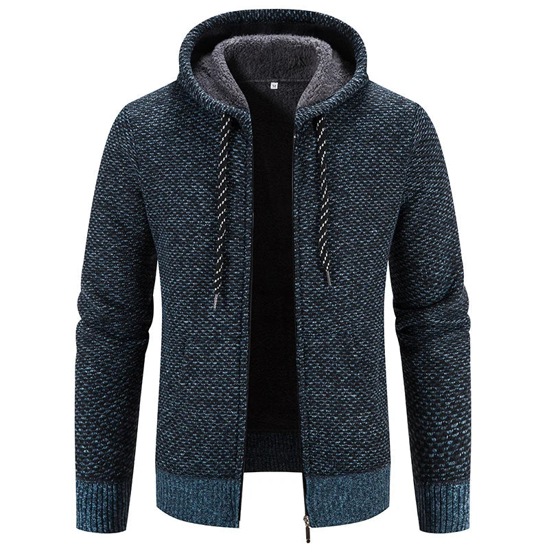 Knitted warm hoodie jacket for men