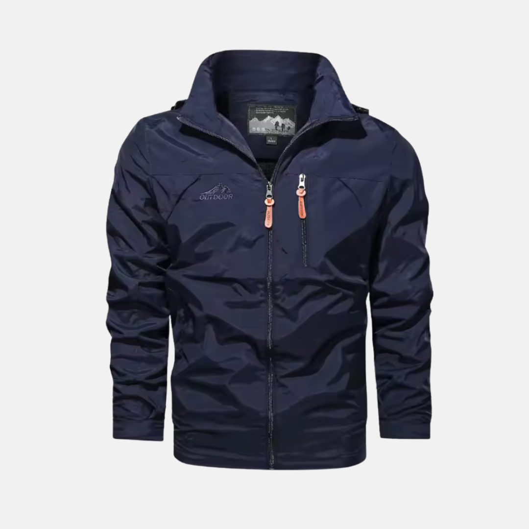 Men’s Outdoor Jacket – Regular Fit – Lightweight Water-Resistant – High Collar – Zippered Pockets