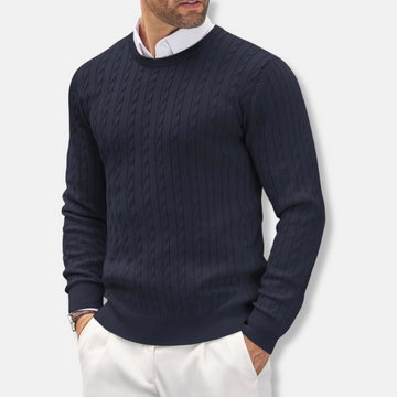 Men’s Pullover Sweater – Slim Fit – Cable Detail – Round Neck