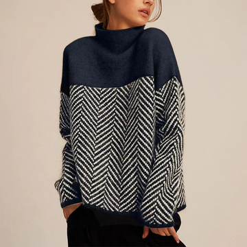 Eva Wool Oversized Turtleneck Sweater | Herringbone Hip-Length Sweater