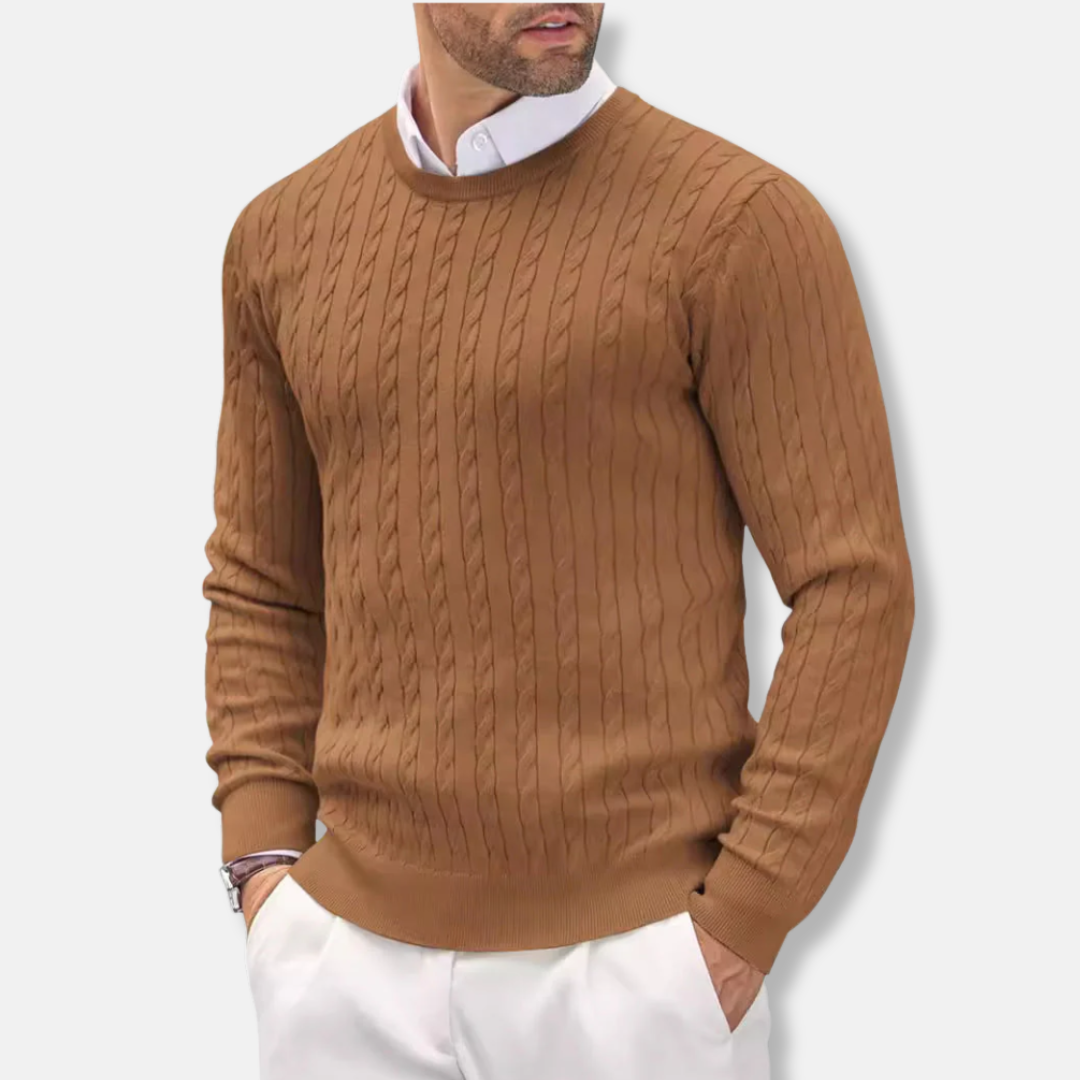 Men’s Pullover Sweater – Slim Fit – Cable Detail – Round Neck