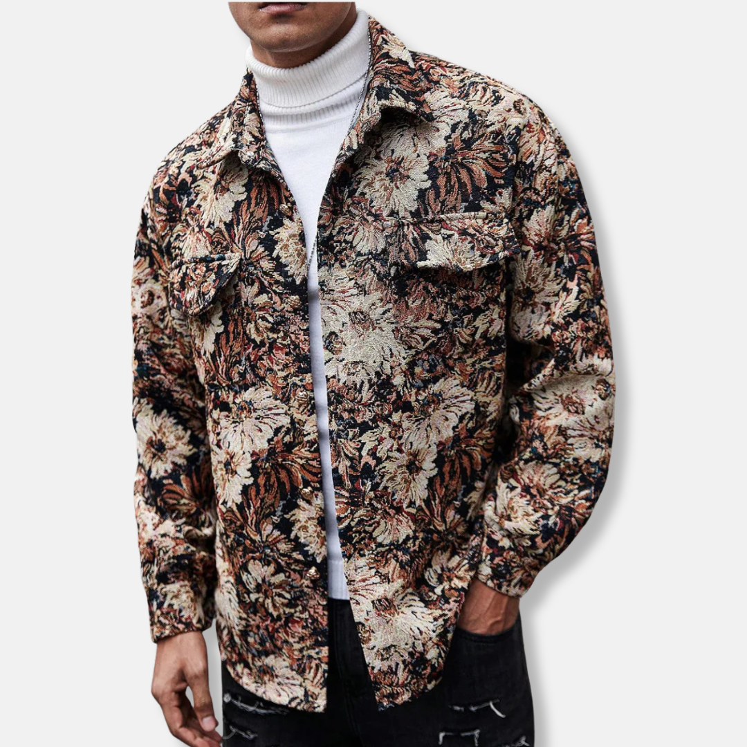 Men’s Jacket – Relaxed Fit – Woven Jacquard Fabric – Long Sleeve – Button Pockets