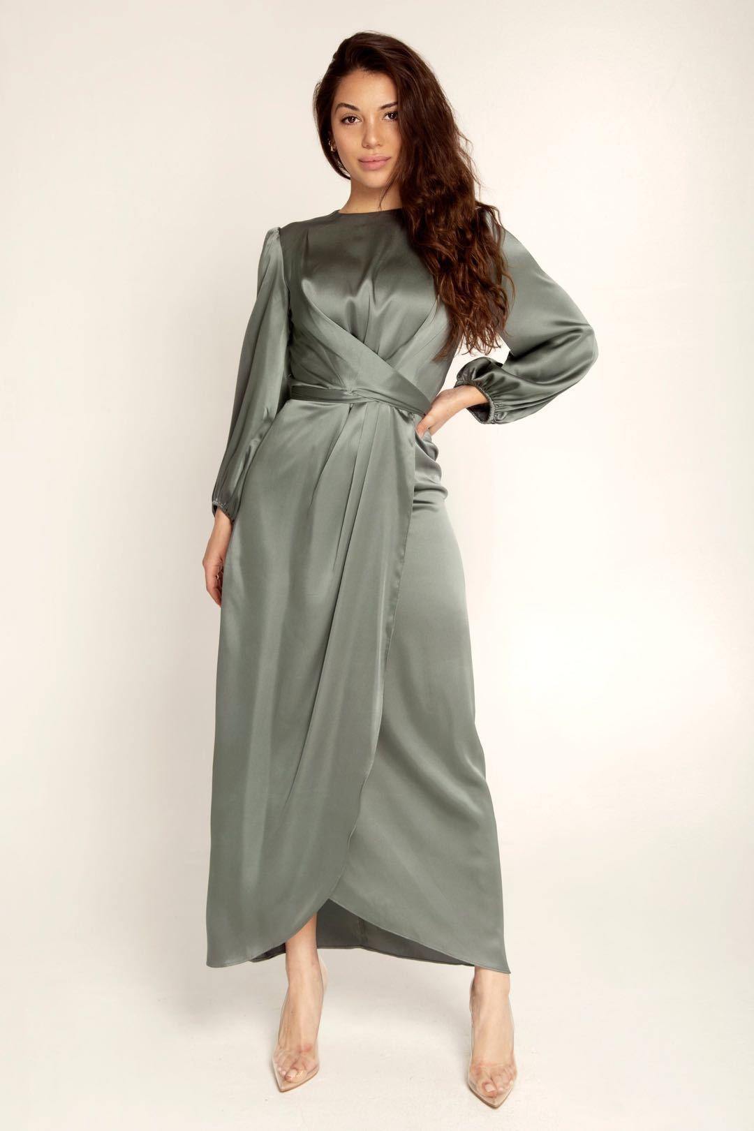 Puff sleeves wrap maxi dress women