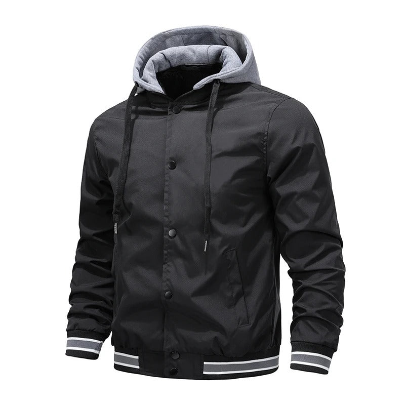 Button front hooded jacket for men