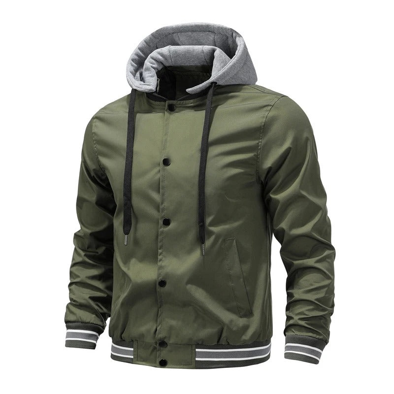 Button front hooded jacket for men