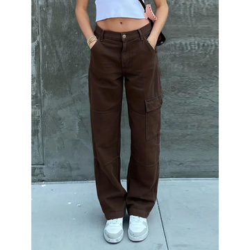 Women's Cargo Pants - Relaxed Straight-Leg Fit - Mid-Rise Utility Design - Multiple Pockets