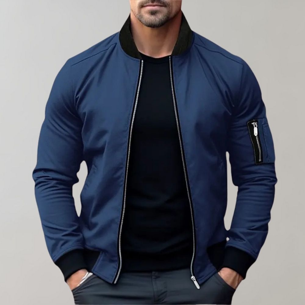 Men’s Bomber Jacket - Lightweight Fabric - Zip Closure - Ribbed Collar - Functional Pockets