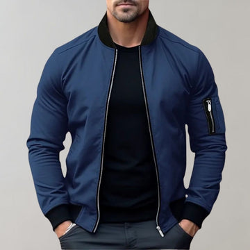 Men’s Bomber Jacket - Lightweight Fabric - Zip Closure - Ribbed Collar - Functional Pockets
