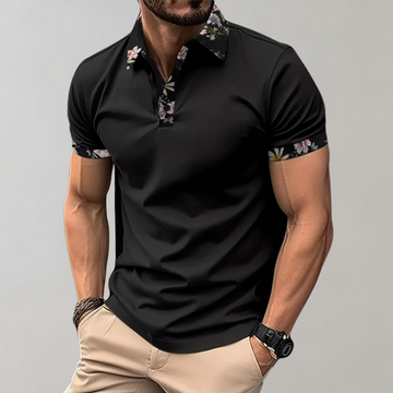 Men’s Polo Shirt – Slim Fit – Breathable Blend – Floral Trim – Short Sleeve Casual Wear