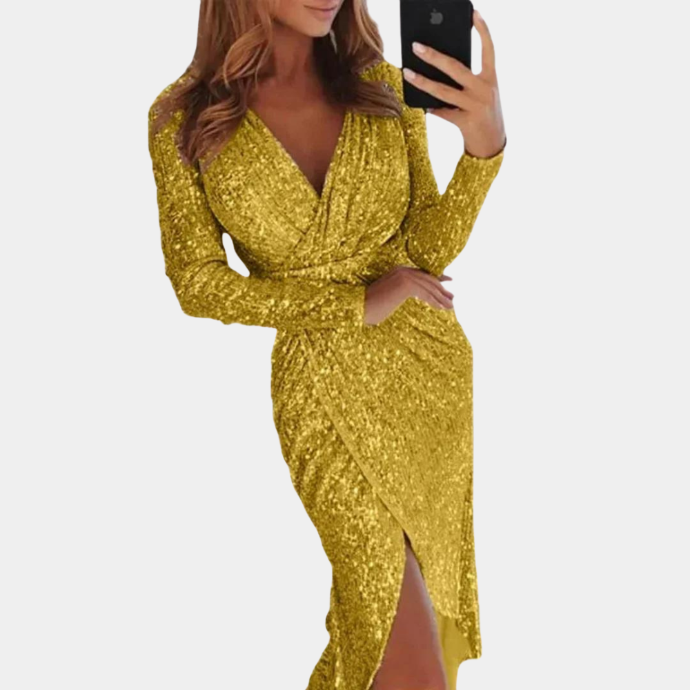 Daring front slit sparkling dress for women