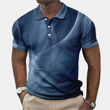 Men’s Polo Shirt – Tailored Fit – Soft Knit – Geometric Print – Ribbed Collar