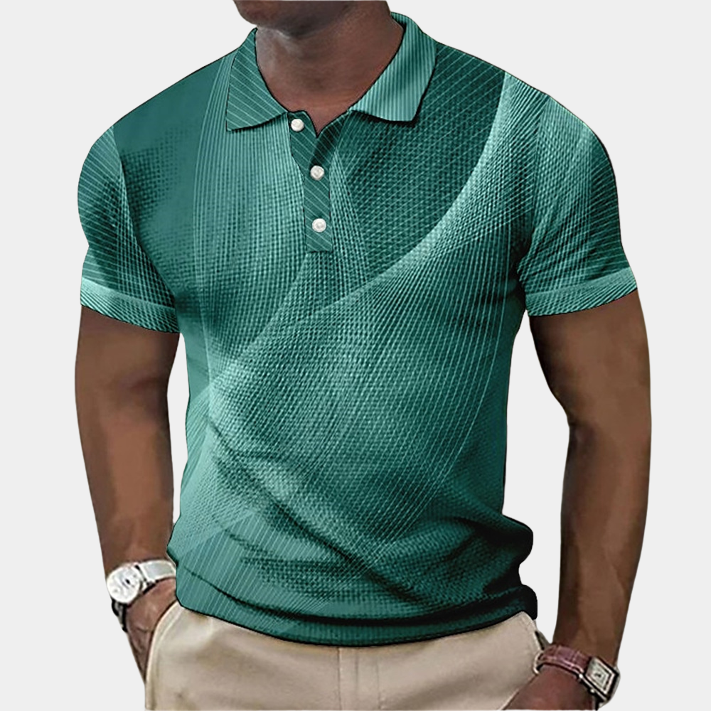 Men’s Polo Shirt – Tailored Fit – Soft Knit – Geometric Print – Ribbed Collar