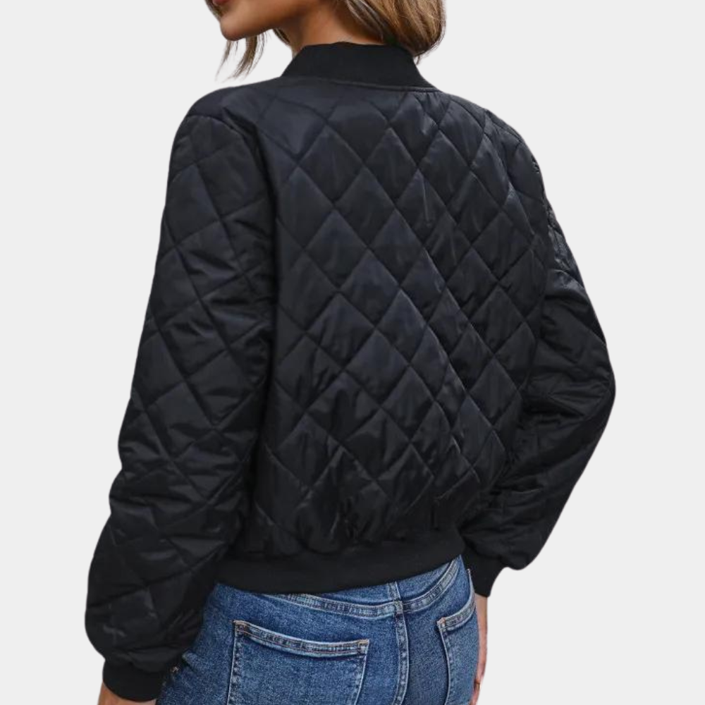 Full zip quilted bomber jacket for womens