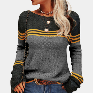 Loose chic knitted striped sweater for women