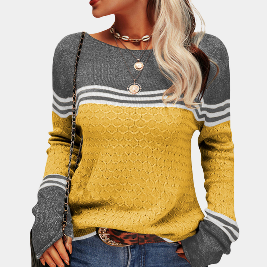 Loose chic knitted striped sweater for women