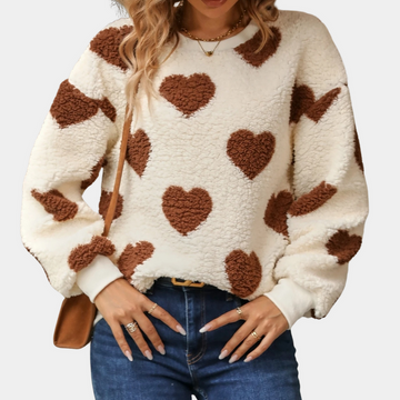 Comfortable heart pattern plush sweater for women