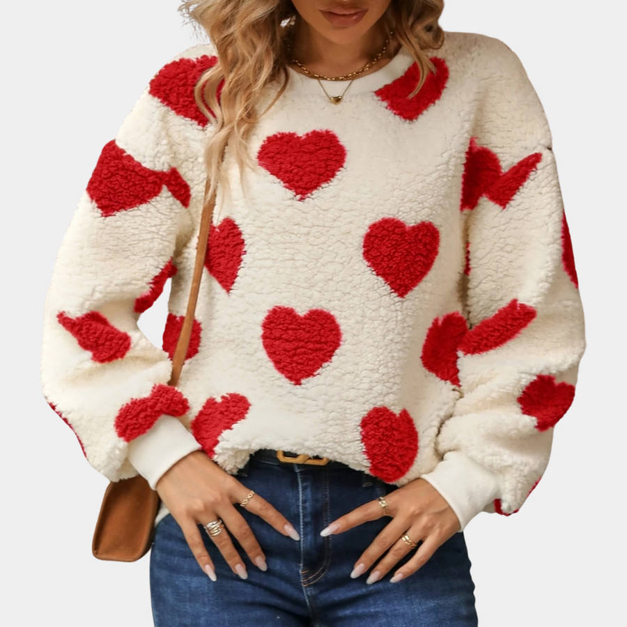 Comfortable heart pattern plush sweater for women